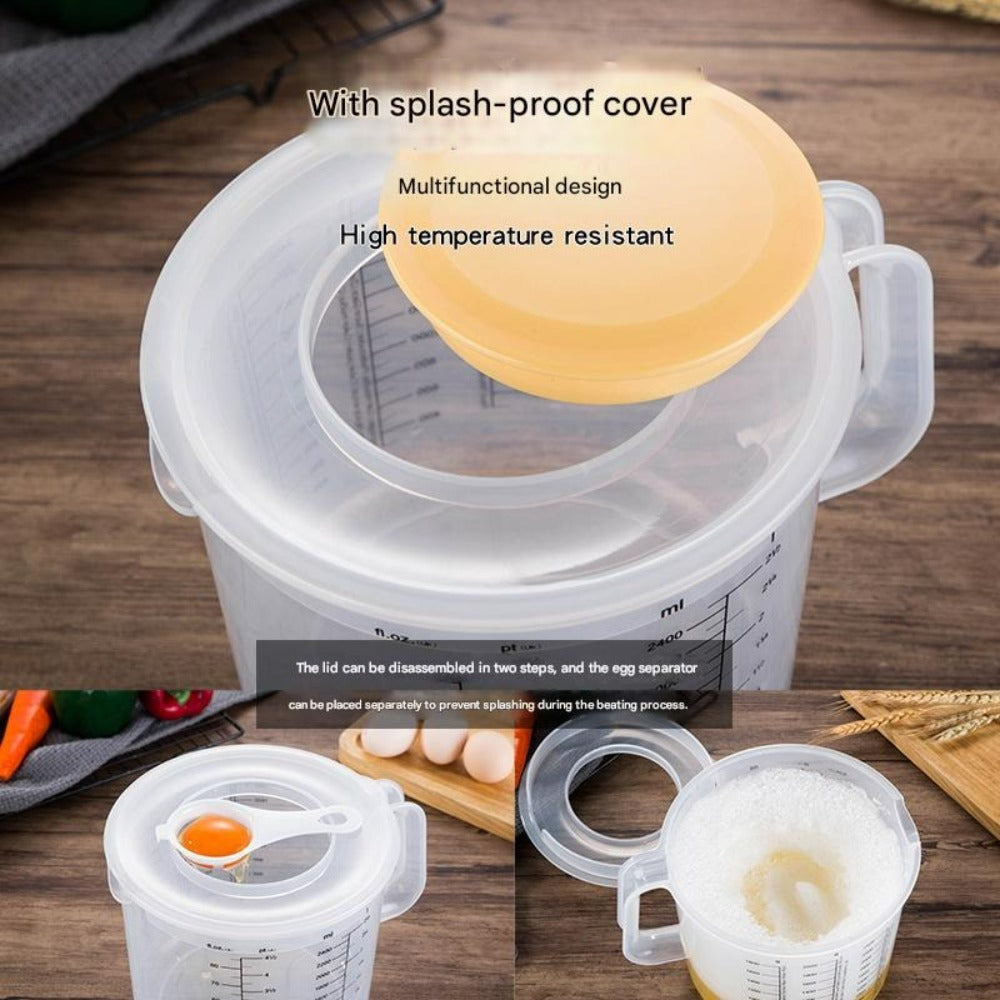 Mixing Bowl with Lid 2.5L Large Capacity Salad Bowl with Measuring Cup and Scale Splash Proof Durable Plastic Kitchen Bowl for Baking Salad Making Food Storage 84oz