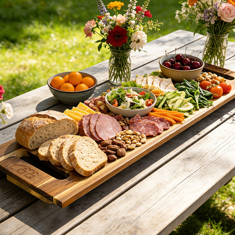 Charcuterie Board Extra Large 36x12 Inch Acacia Wood Cutting Board with Handles 3FT Rectangular Cheese Serving Platter Oversized Grazing Board for Meat Appetizers Party Entertaining Housewarming BBQ Gift