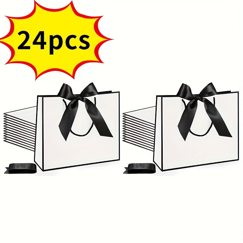 Gift Bags with Handles for Party Favors - Butterfly Ribbon Thank You Bags Wedding Baby Shower Birthday Bridesmaid Housewarming Autumn Celebration Elegant Packaging 12 24 36pcs