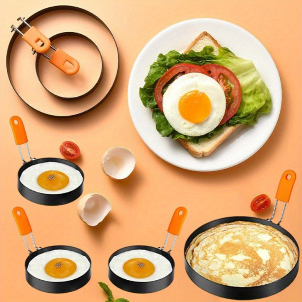 Egg Ring Set 6pcs Nonstick Stainless Steel Pancake Mold 4 Inch and 6 Inch Silicone Handle Round Griddle Shaper for Eggs Omelettes Pancakes Sandwiches Breakfast Cooking