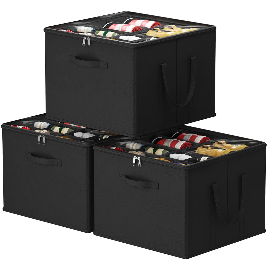 Shoe Storage Organizer with Clear Cover ¨C Foldable Shoe Box for Closet, Fits 12-16 Pairs, Reinforced Handles, Dust-Proof Non-Woven Fabric, Space-Saving Stackable Design for Boots Heels Sneakers, 1/2/3 Pack