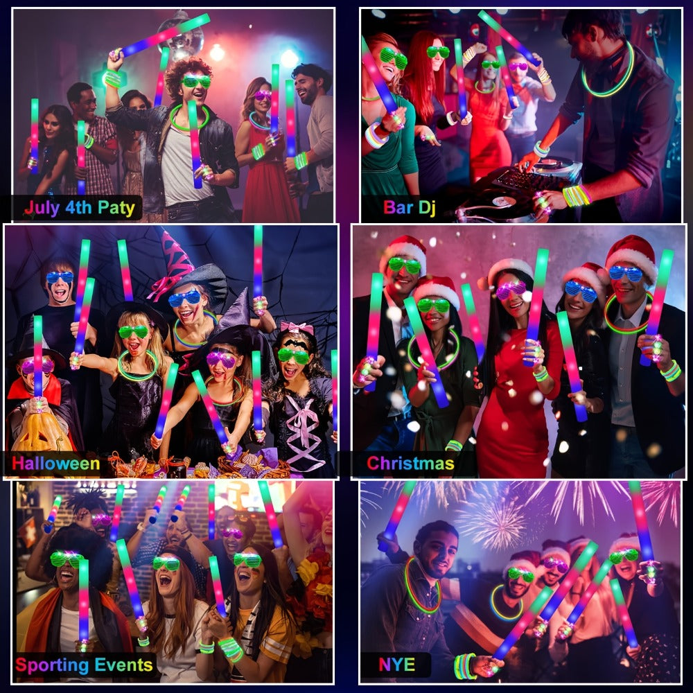LED Glow Sticks Party Set ¨C Foam Glow Sticks with 3 Light Modes, Glow Glasses, Headbands & Finger Lights for Rave, Wedding, Birthday, Concert, Halloween, Christmas & New Year Party Supplies, 11/36/52pcs