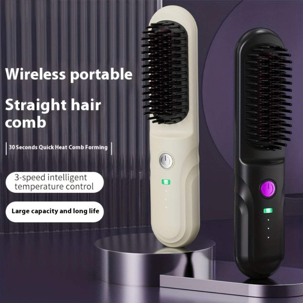 Wireless Hair Straightener Comb - Portable Cordless Straightening Brush with 3-Min Fast Heat, 3 Temp Settings 170-190¡ãC, Negative Ion Technology, 3D Comb Design, Lightweight Travel Hair Straightener