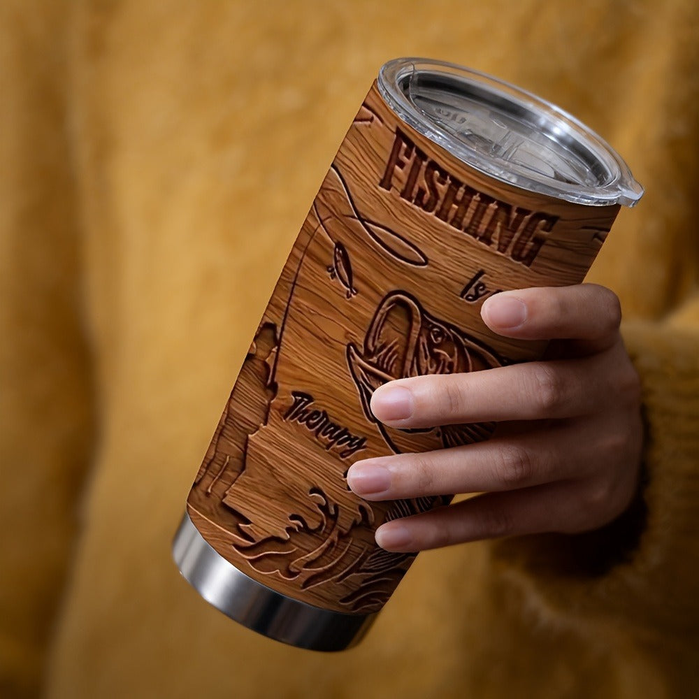 Fisherman Graphic Insulated Tumbler 20oz 304 Stainless Steel with Lid and Straw Travel Cup for Hot Cold Drinks Camping Drinkware Gift for Dad Birthday Fathers Day Brown