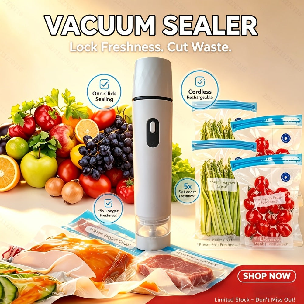 Handheld Vacuum Sealer Machine for Food Storage Portable Food Vacuum Preservation Device with 15 or 30 Vacuum Bags ¨C Powerful Compact Vacuum Sealing Machine for Freshness