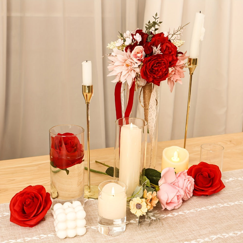 Glass Cylinder Vases 24 Pack Clear 4 8 12 Inch Tall Bulk Set for Wedding Centerpieces Floating Candle Holders Flower Vase DIY Candle Making Table Decor Home Decoration