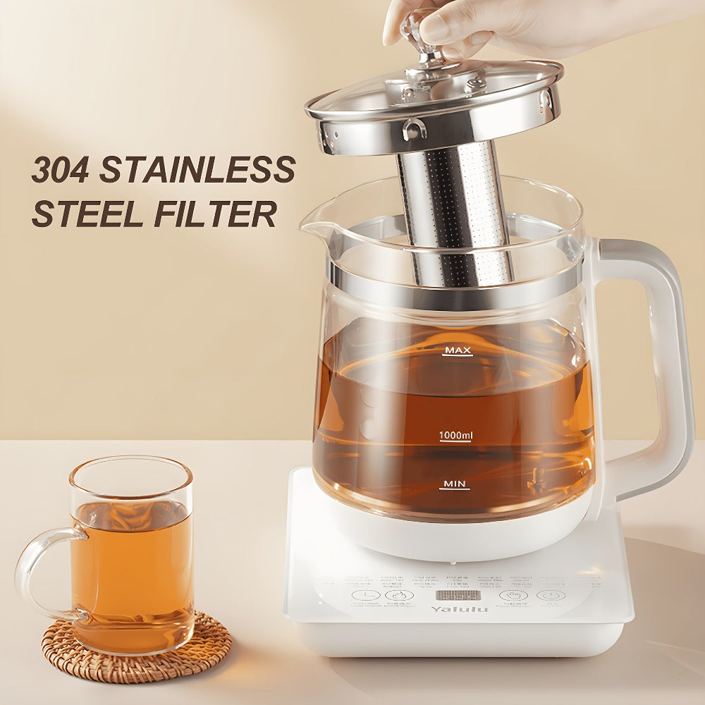 Electric Kettle 1.8L Multi-Function Health Pot 18 Functions Glass Lid SUS304 Tea Infuser Egg Steaming Rack Boiler Steamer for Tea Coffee Soup Oatmeal US Plug