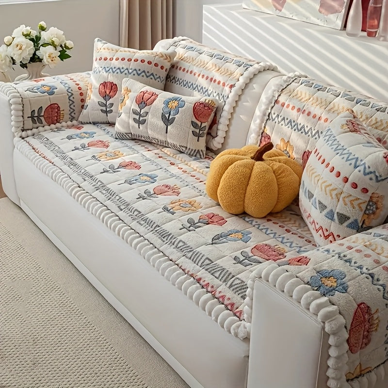 Milk Velvet Sofa Cover Bohemian Floral Print Cozy Warm Thick Machine Washable Sofa Slipcover for 2 3 4 Seater Sofa Couch Living Room - Artistic Boho Style
