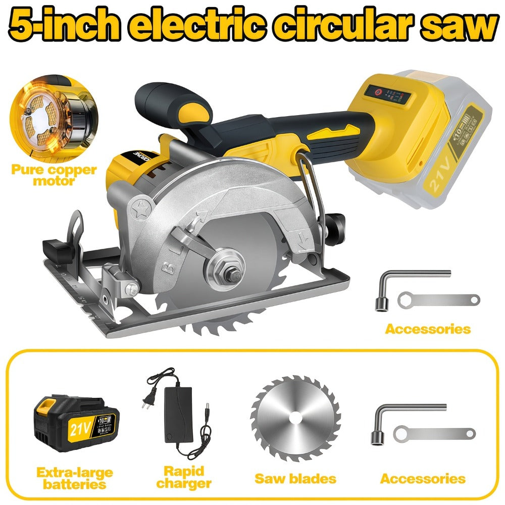 Brushless Circular Saw Kit 5-Inch 6900RPM with 4000mAh Battery Charger 4 Blades 45 Degree Bevel Cordless Wood Cutting Saw for Woodworking Garden DIY Projects