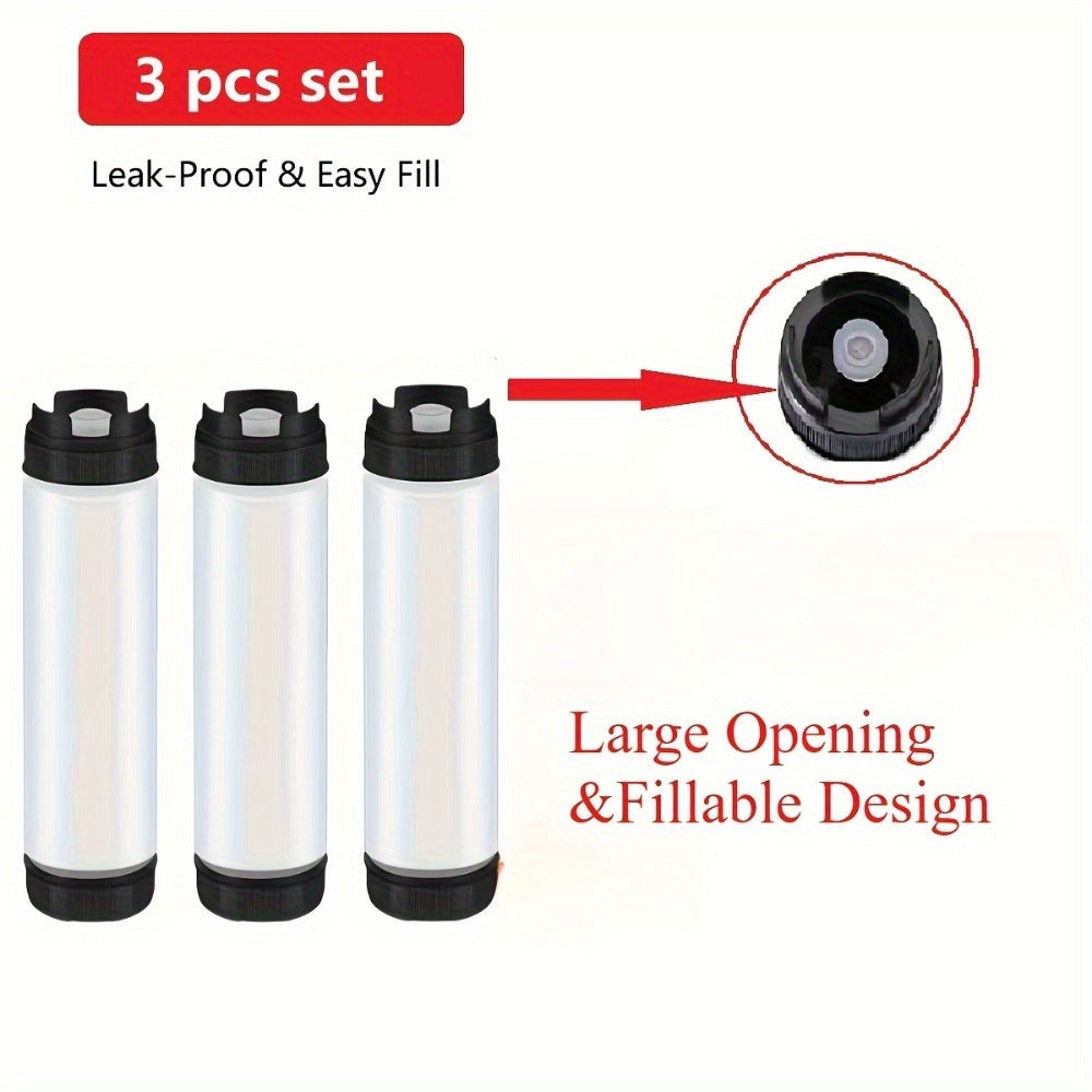 Squeeze Bottles Set of 3 Leak-Resistant Wide Opening Sauce Dispenser Transparent