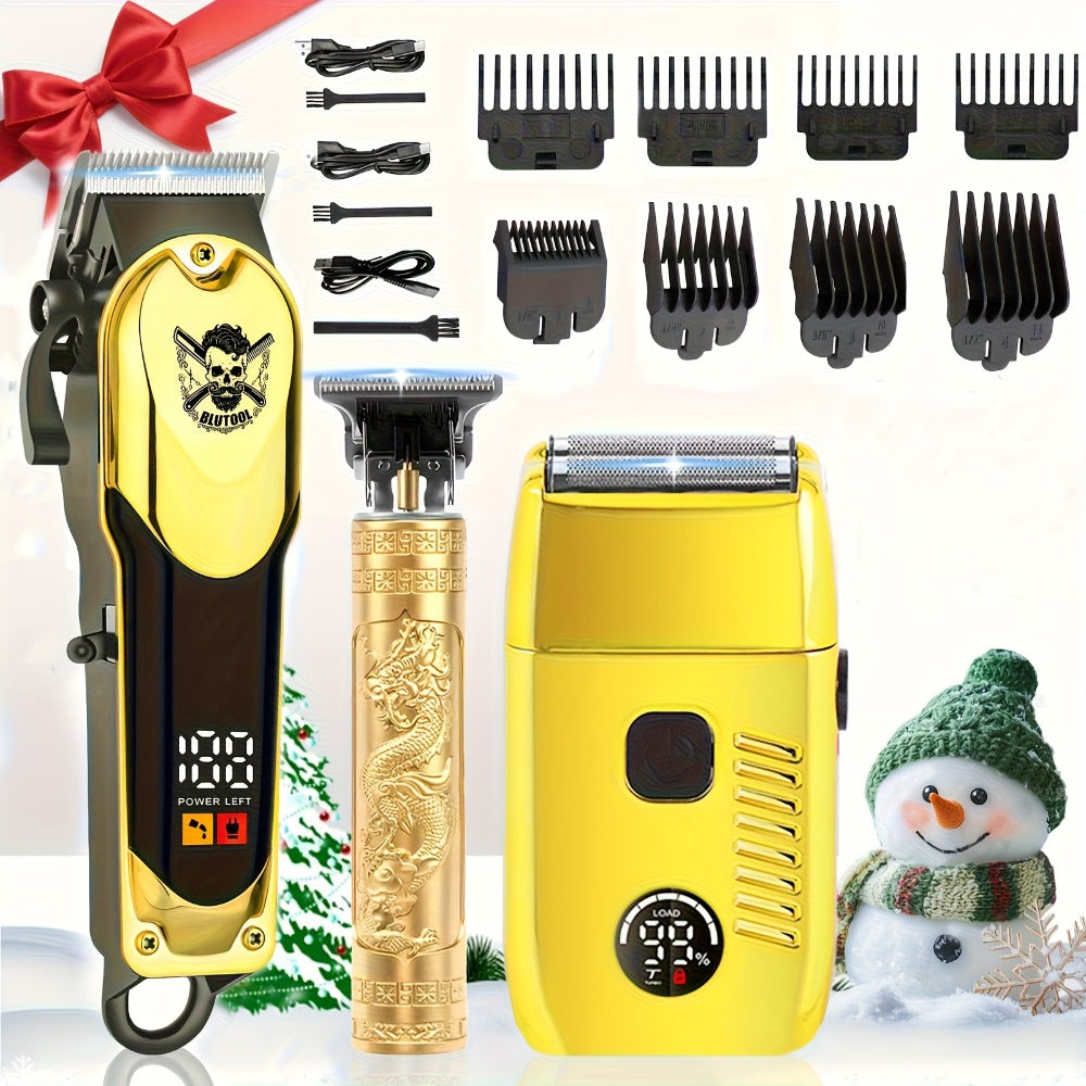 T-Blade Trimmer Set 2 or 3 Piece - USB Rechargeable Hair Clipper Beard Trimmer & Sideburns Shaver, Odorless Portable Barber Kit with Limiting Comb & Cutting Brush for Home Use, Gift for Men