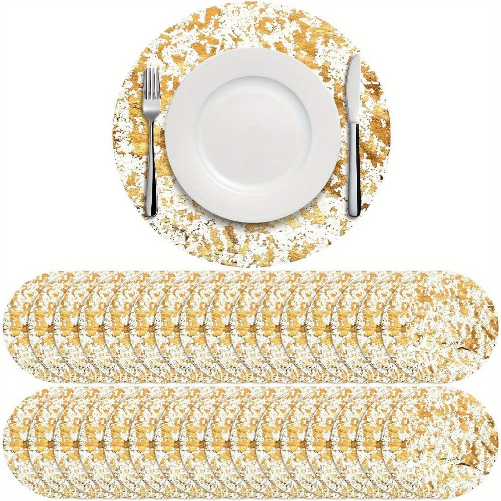 Golden Foil Round Placemats Disposable Table Doilies 50/100pcs ¨C Elegant Mesh Table Pad for Dining, Party & Home Decor