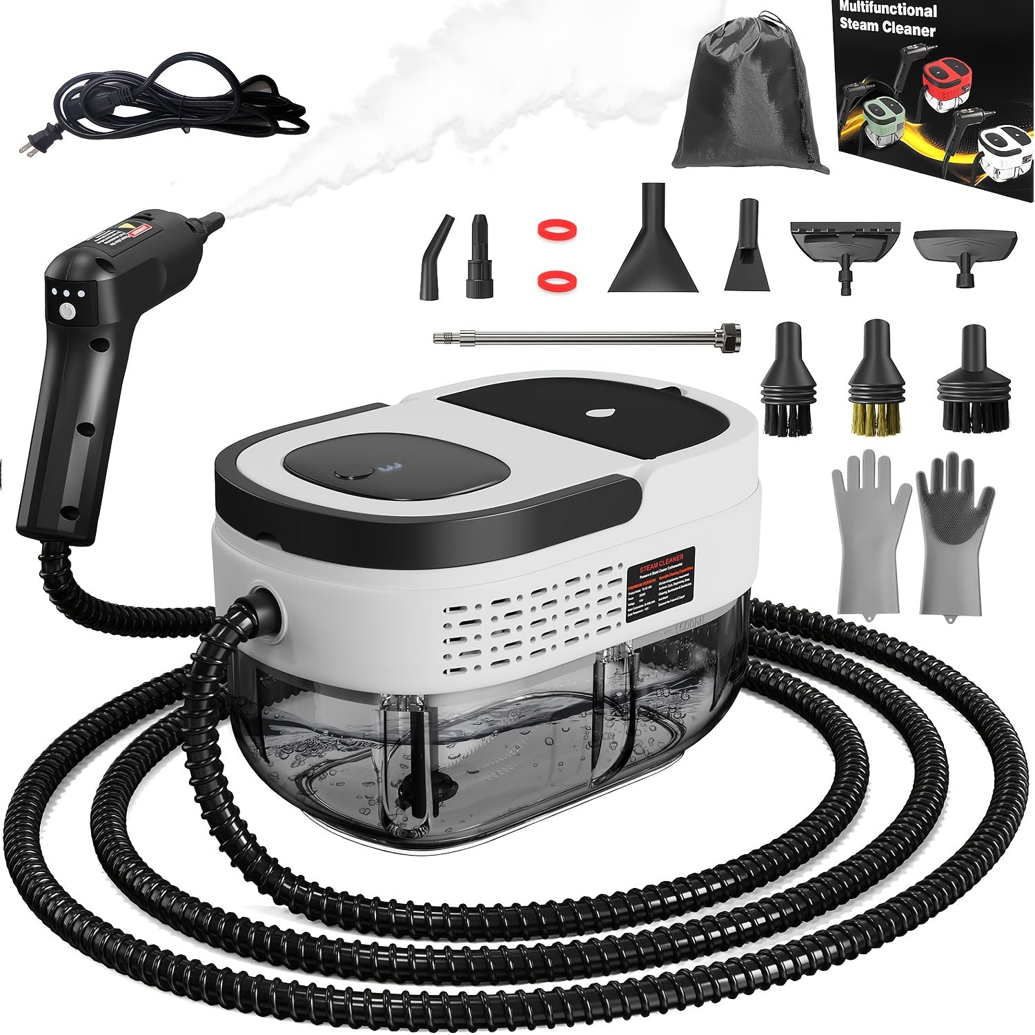 Handheld Steam Cleaner 1500W High Pressure 54.1oz Tank 3-Level Adjustable Portable Steamer for Home Car Furniture Tile Grout Bed Bugs Bathroom Kitchen Floor Upholstery