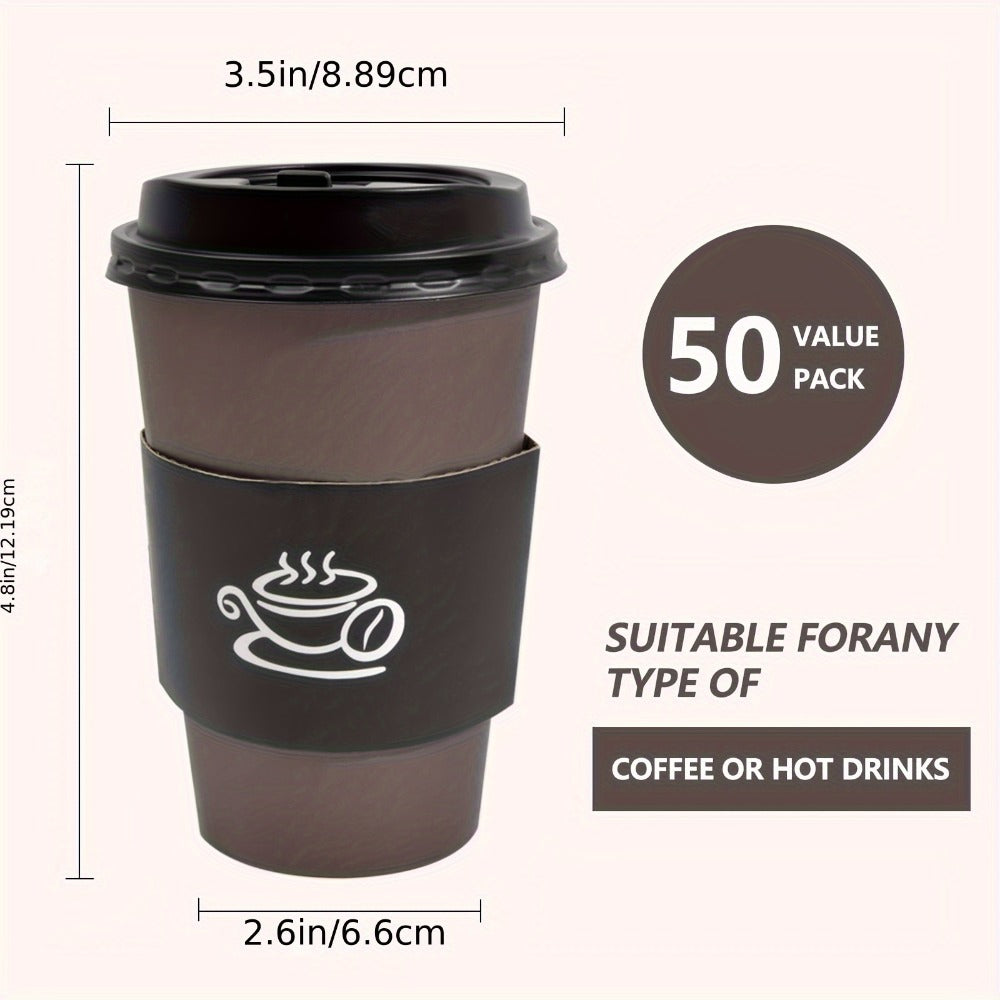 Disposable Paper Coffee Cups 50 Pack 16oz with Lids Sleeves Stirrers Hot Cold Beverage Cup for Coffee Tea Juice Home Office Cafe