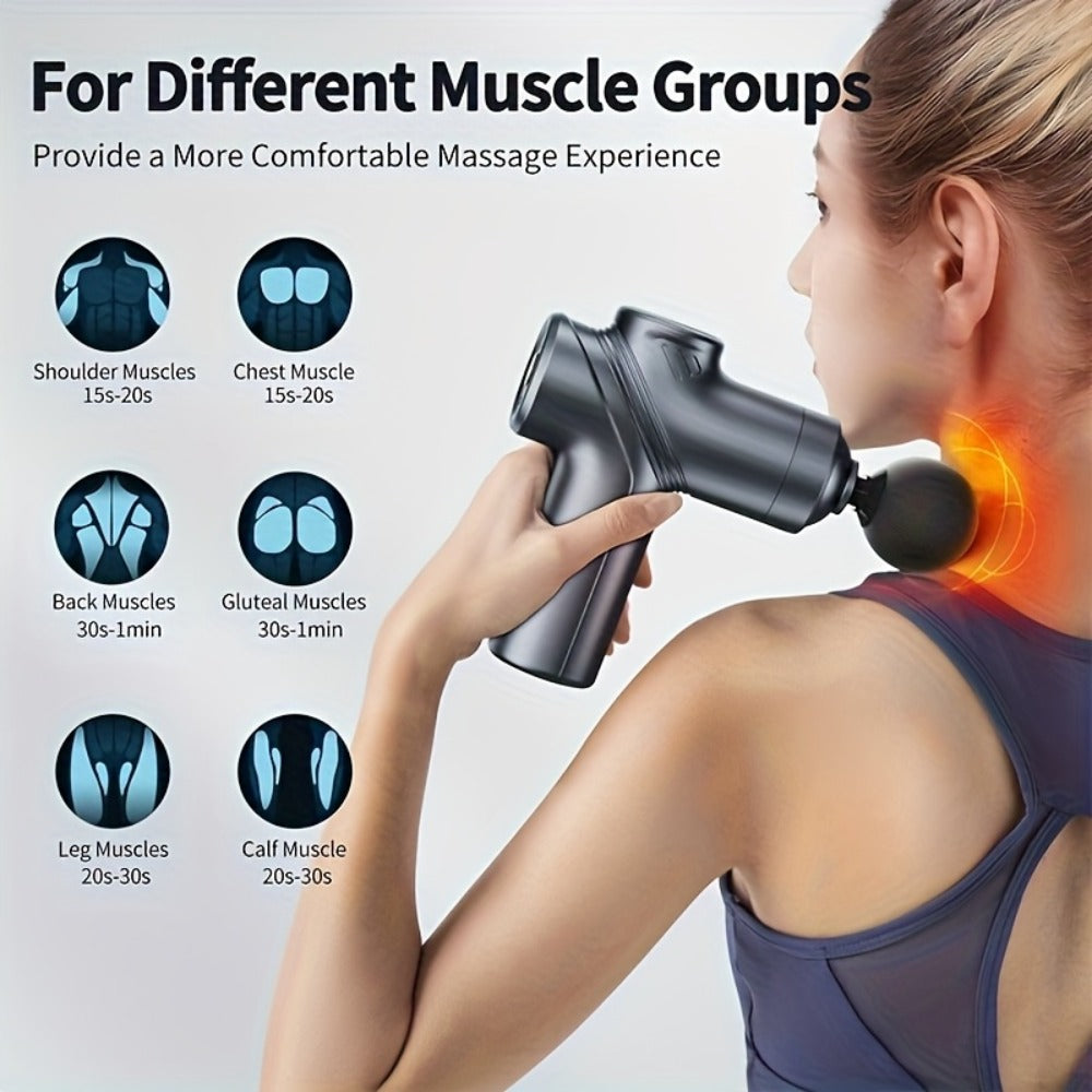 Portable Percussion Massage Gun ¨C Ultra-Quiet Motor, 4 Massage Heads & 6 Adjustable Speeds | Handheld Deep Tissue Massager for Muscle Relaxation, Post-Workout Recovery & Full-Body Relief