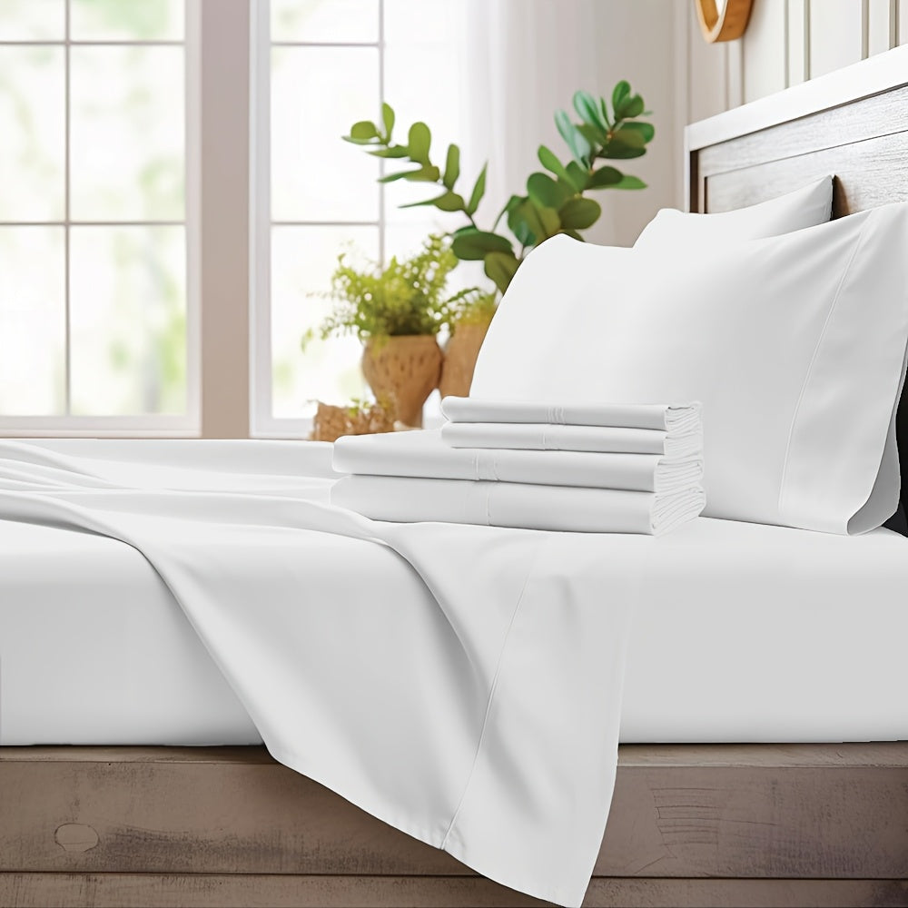 Bamboo Cooling Sheet Set 4pcs ¨C Deep Pocket Fitted Sheet Flat Sheet Pillowcases for Hot Sleepers Twin Full Queen King