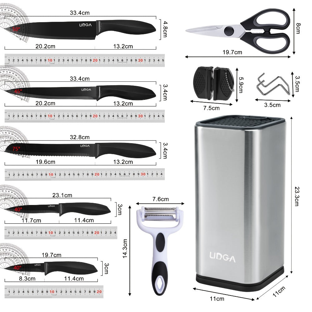 Stainless Steel Kitchen Knife Set Chef Knife Damascus Black Knife Block