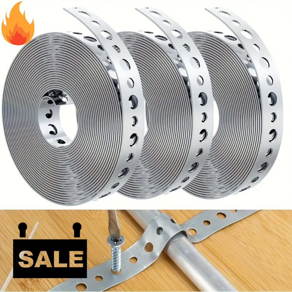 Galvanized Steel Pipe Support Bar with Pre-Drilled Holes - Heavy-Duty Corrosion-Resistant Hanging Rod for Plumbing HVAC Garage Workshop, Industrial Metal Tube Rack, 5m / 10m / 15m Options