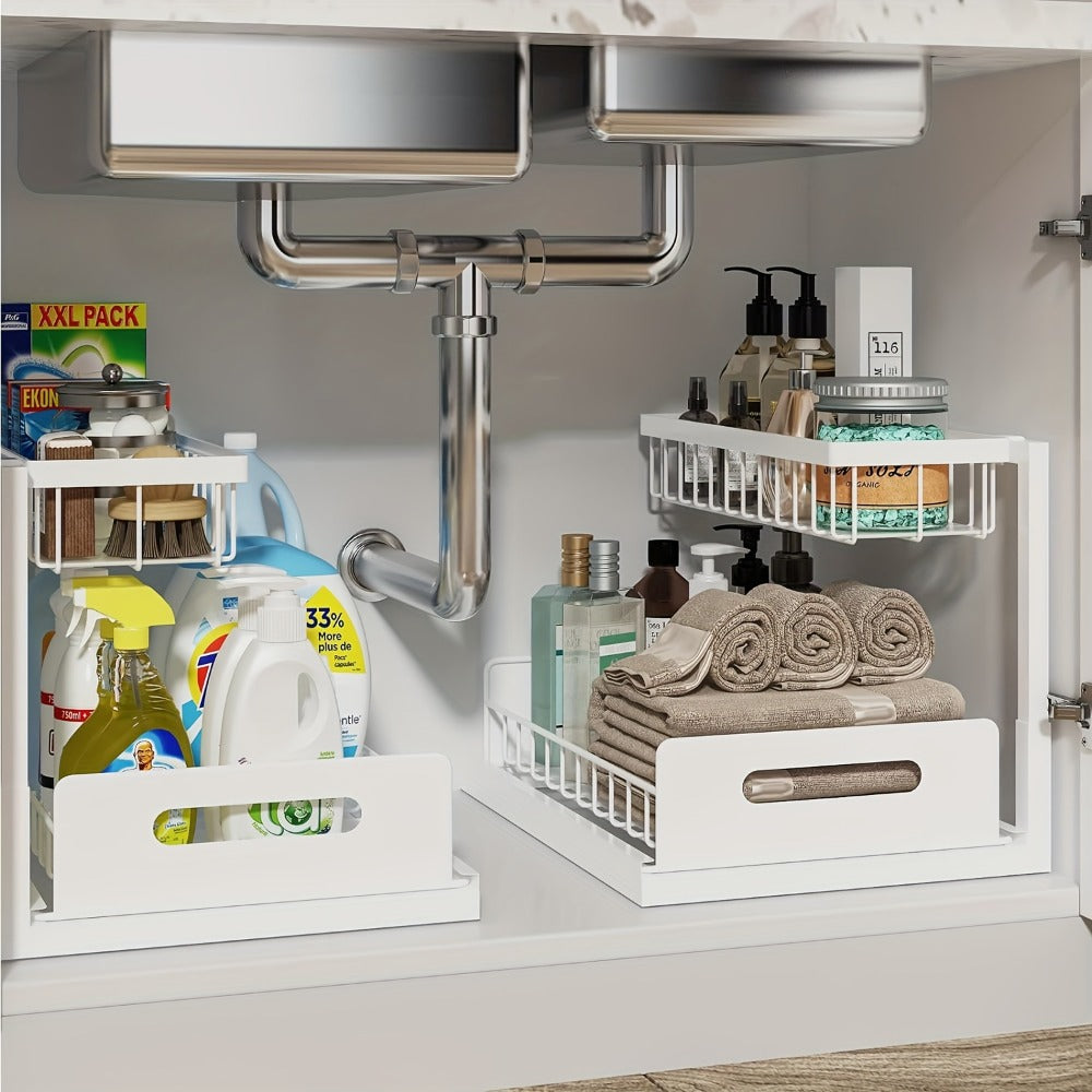 Under Sink Organizer Pull Out 2 Tier Slide Out Cabinet Shelf ¨C Kitchen Bathroom Storage Rack Utility Organizer 1 or 2 Pack