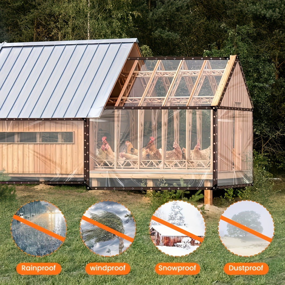 Clear Waterproof Tarp Heavy Duty Thickened Outdoor Cover with Sealed Edges, Transparent Rain Tarp for Patio, Porch Awning, Chicken Coop, Camping & Greenhouse, Multiple Sizes Available