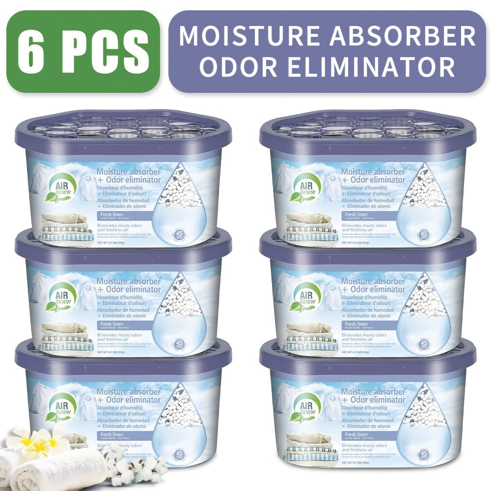 Moisture Absorber Dehumidifier Box 6-Pack ¨C Odor Eliminator & Humidity Controller for Closet, Bathroom, Kitchen, Pantry, Boat & RV ¨C Lavender Vanilla, Fresh Linen, Jasmine Blossom, Bamboo Charcoal