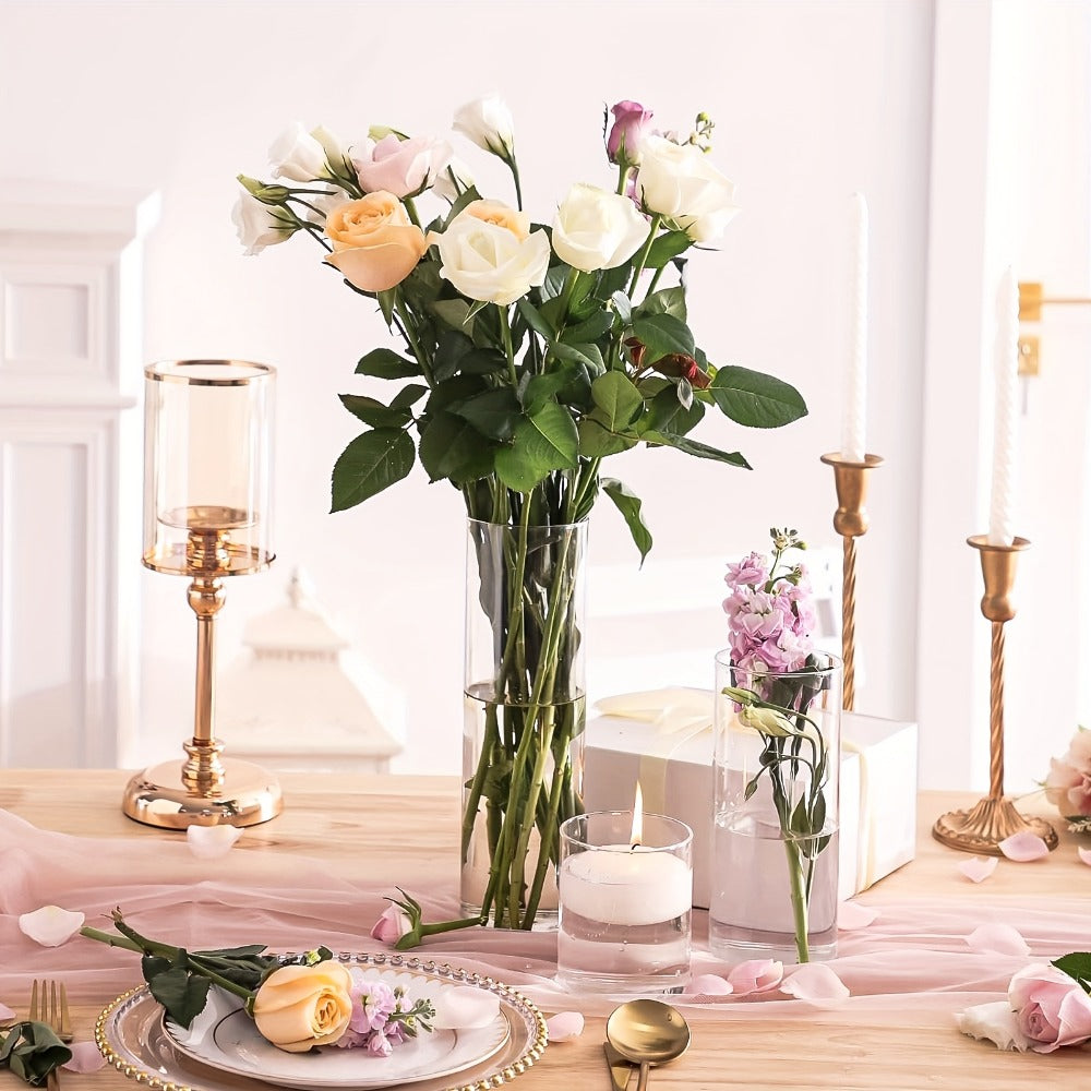 Clear Glass Cylinder Candle Holder Vases 12/24/36/48 Pcs | 4 6 8 10 Inch Tall Hurricane Floating Candle Vase | Wedding Centerpiece Table Decor | Party Home Shelf Decoration Glass Vase Bulk Set