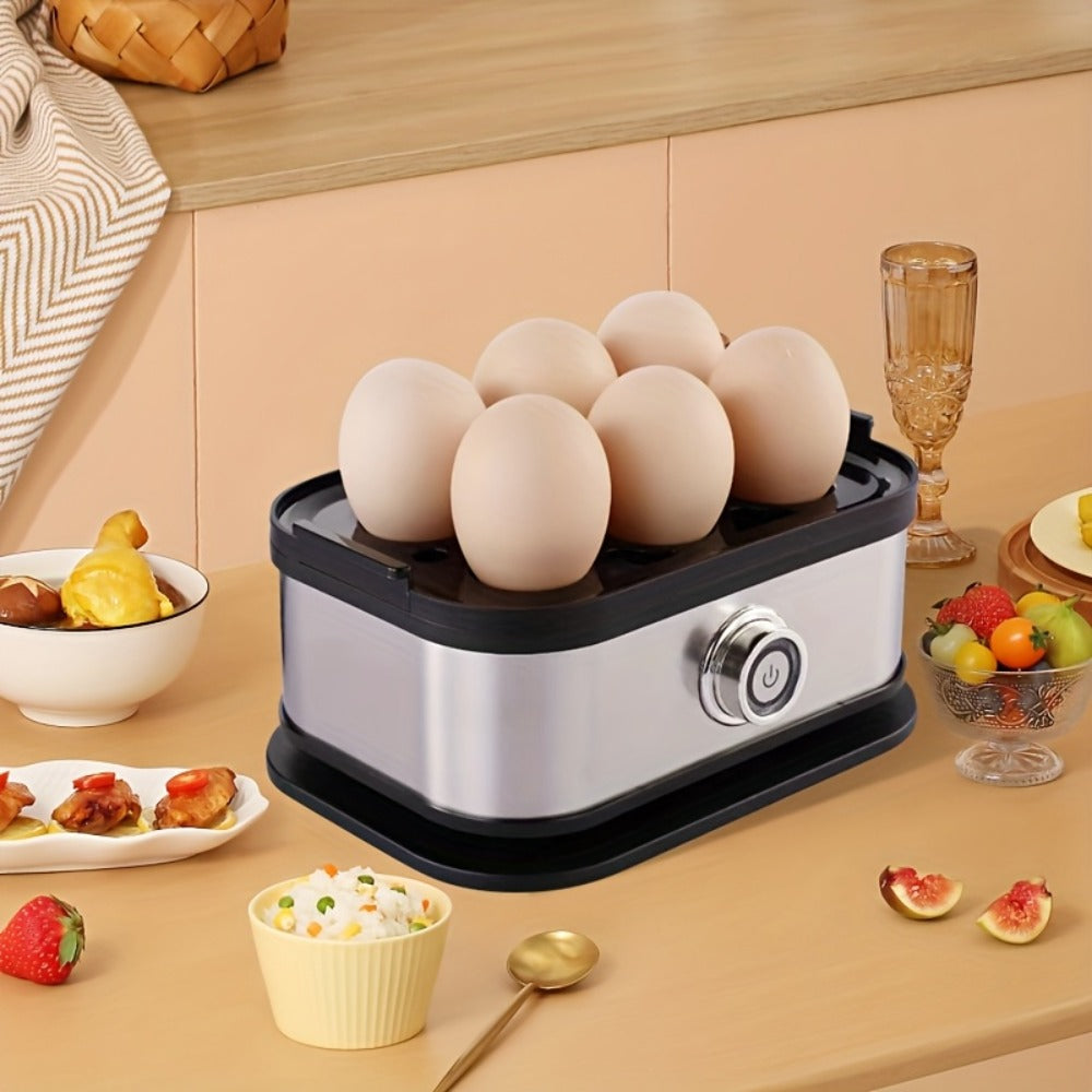 Rapid Electric Egg Cooker 6-Egg Capacity, 304 Stainless Steel Egg Boiler & Steamer for Hard, Medium & Soft Boiled Eggs, Auto Shut-Off with Audible Alarm, Compact Egg Poacher for Home Kitchen, Black