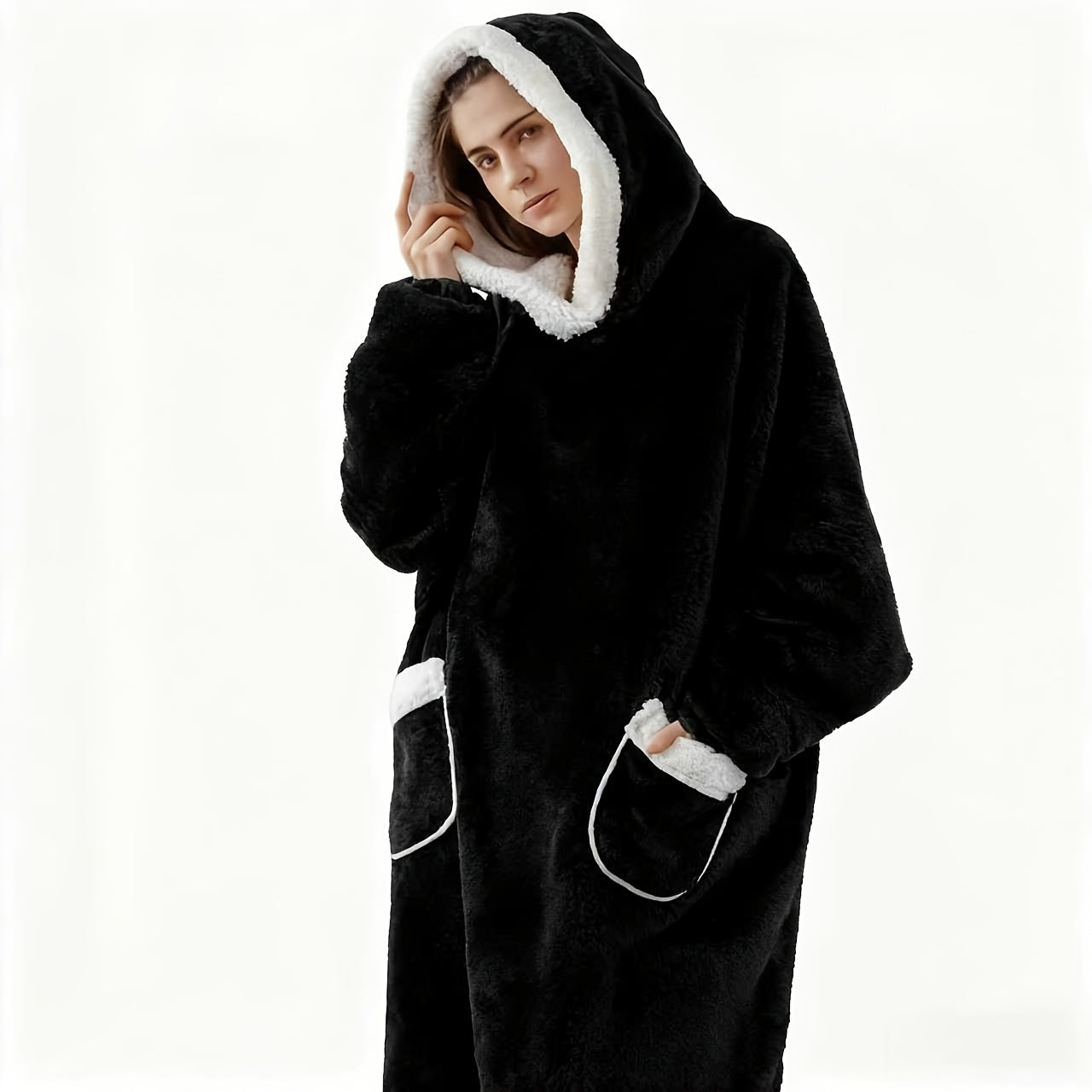 Wearable Blanket Hoodie ¨C Oversized Flannel Sweatshirt Blanket with Pockets for Women & Men, 450-500gsm Thick Warm Winter Cozy
