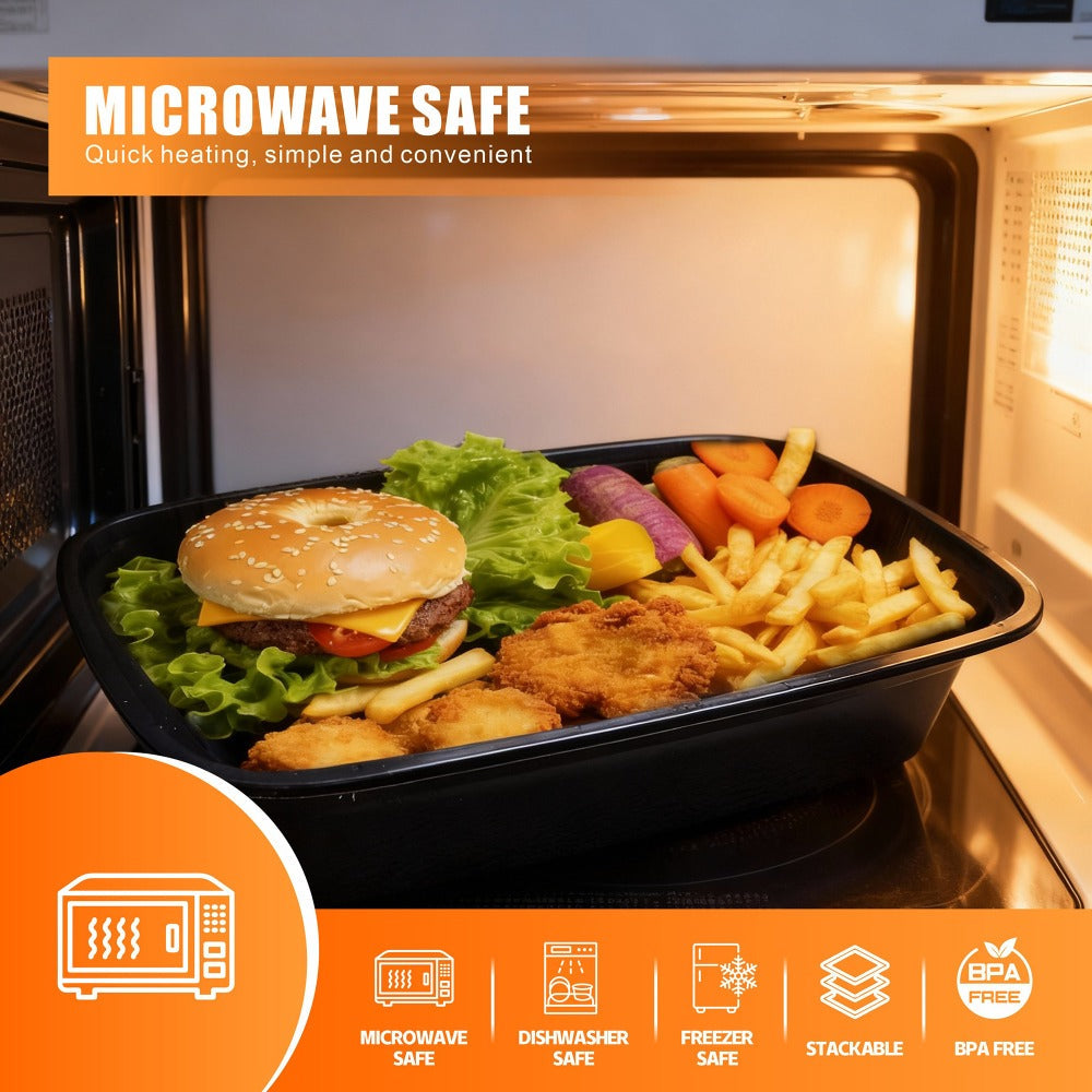 Meal Prep Containers with Lids 50 Pack BPA Free ¨C 32oz & 38oz Stackable Disposable Plastic Food Storage Containers, Microwave Dishwasher Freezer Safe | Restaurant, Catering, Home Kitchen & Lunch Boxes