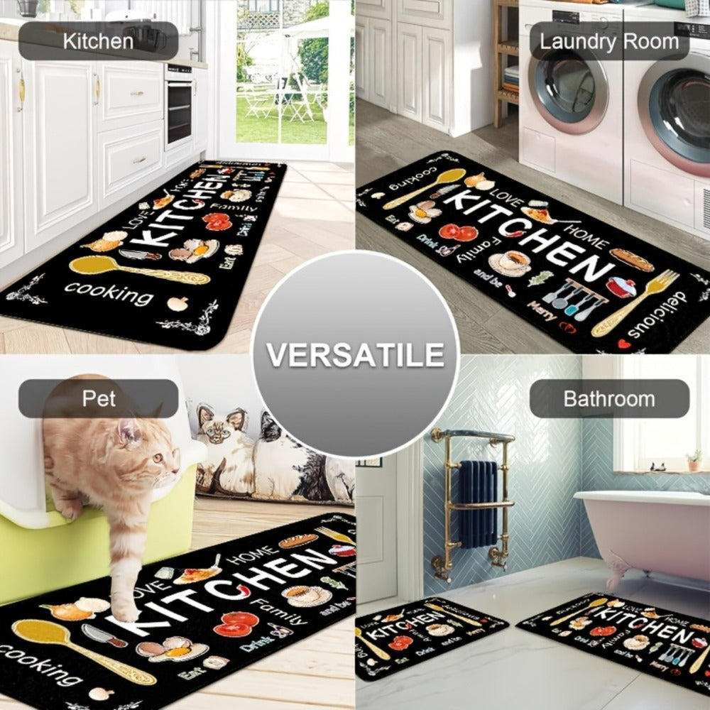 Kitchen Rug Set 3-Piece, Egg Beater Knife & Fork Theme Decorative Kitchen Mats ¡ª Soft, Easy-to-Clean Non-Slip Carpet for Kitchen, Dining Room, Bedroom & Bathroom | Fun Cooking Gift