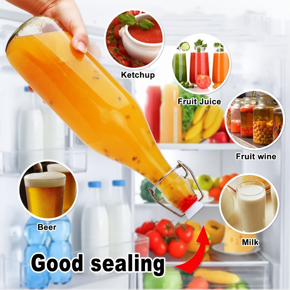 Swing Top Glass Bottles 32oz with Airtight Stopper - Flip Top Brewing Bottles for Kombucha Beer Beverages Oil Vinegar Water Soda - Set of 4 6 8 12 Reusable Glass Bottles with Swing Lid