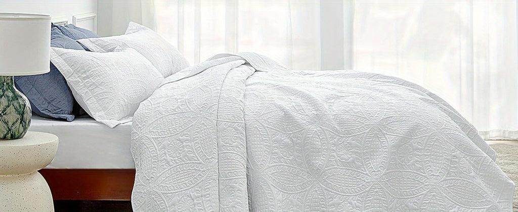 Quilt Set 3 Piece Lightweight Microfiber Bedspread with Pillow Shams - Coin Pattern Coverlet All Season Soft Bed Quilt Full Queen King Orange White Grey Green Khaki
