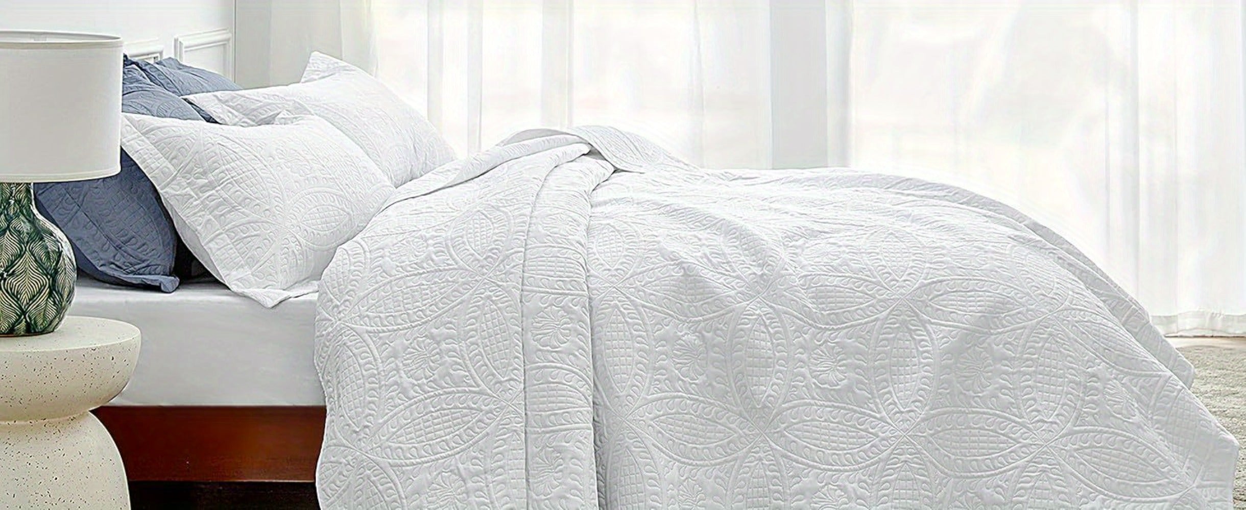 Quilt Set 3 Piece Lightweight Microfiber Bedspread with Pillow Shams - Coin Pattern Coverlet All Season Soft Bed Quilt Full Queen King Orange White Grey Green Khaki