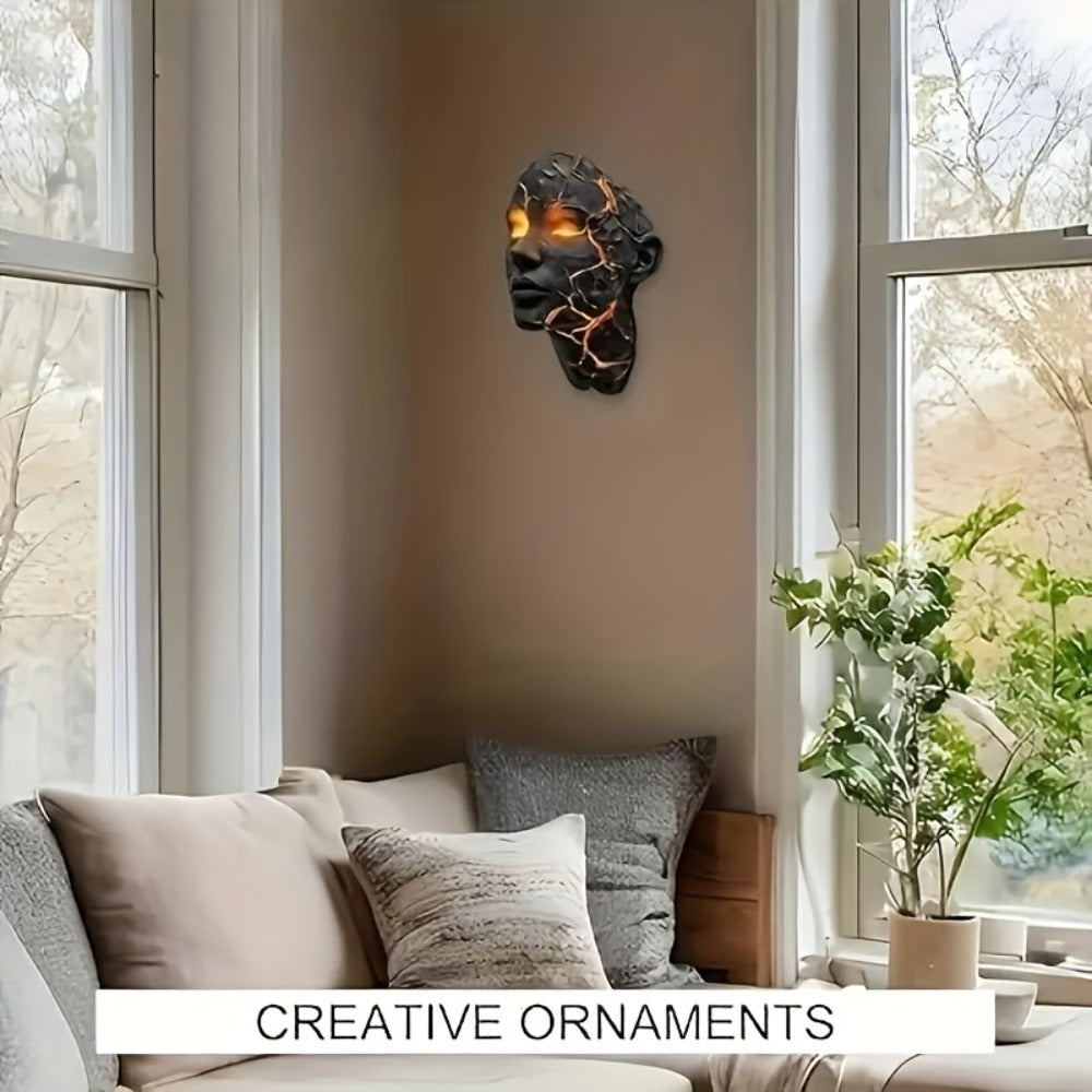 3D Shattered Soul Wall Lamp ¨C LED Night Light Cracked Face Phantom Effect USB Powered Resin Wall Light for Bedroom Living Room Bar Cafe Home Decor, Easy Install Gothic Aesthetic Atmosphere Lamp