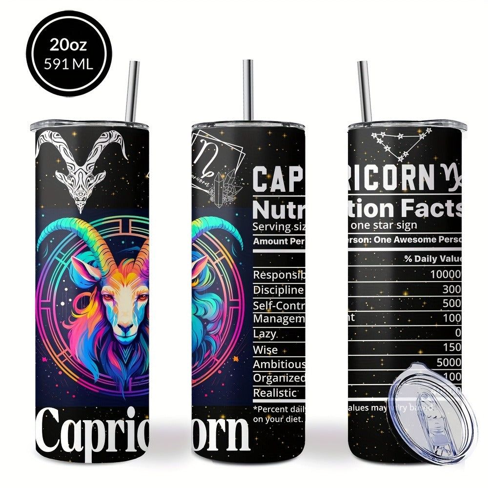 Zodiac Tumbler 20oz Stainless Steel Insulated Travel Cup with Lid & Straw Horoscope Coffee Mug All 12 Signs Hot Cold Drinks Gift Birthday Halloween Christmas