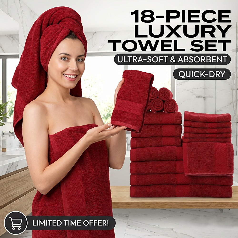 Bath Towel Set 450GSM Soft Absorbent - 12 16 18 Piece Cotton Blended Solid Color Bathroom Towels Set for Bath Hand Face | Hotel Spa Quality | Travel Shower Home | Multiple Colors & Sizes Available