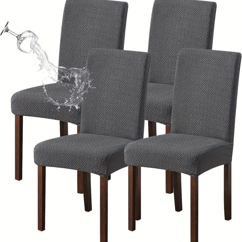 Dining Chair Covers Set of 4 6 Waterproof Stretch Parson Chair Slipcovers - Polar Fleece Jacquard Elastic Band Fit Kitchen Dining Room Chair Protector, 7 Colors, Beige Black Khaki Burgundy Gray