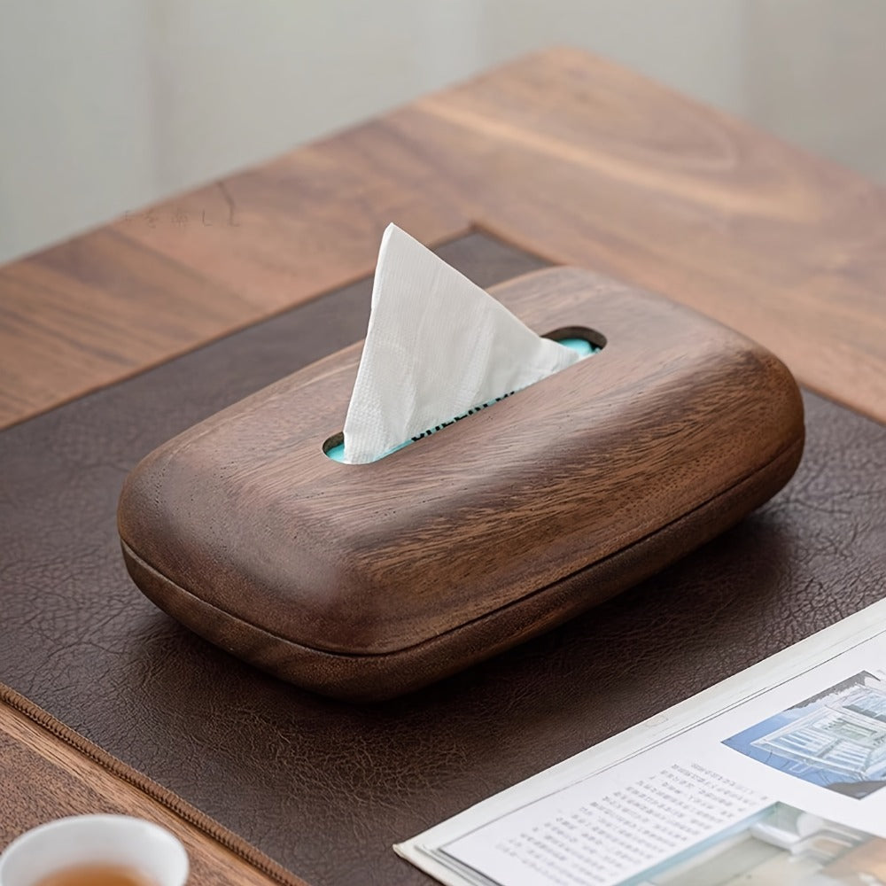 Walnut Tissue Box Cover Holder - Modern Minimalist Rectangular Decorative Napkin Dispenser with Premium Walnut Veneer Top, Polished Finish for Desk, Bathroom, Office, Nightstand