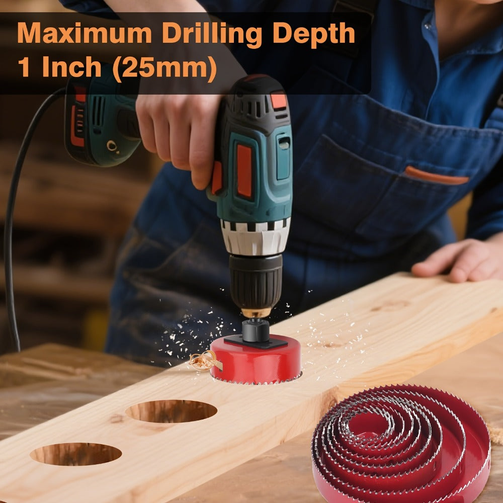 Carbon Steel Hole Saw Kit Multi-Size with Mandrels & Hex Key ¨C Heavy Duty Quick-Change Hole Cutter Set for Wood PVC Drywall Cornhole Board & Soft Metal