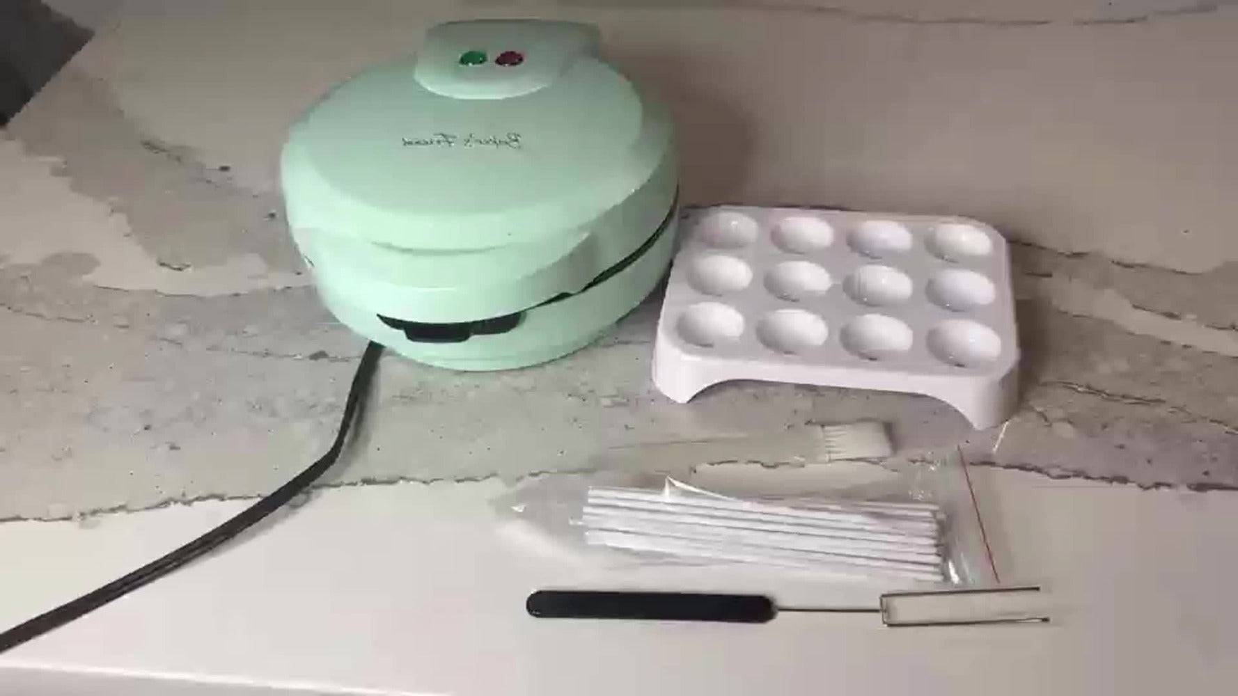 Cake Pop Maker Machine 12-Cavity 1.6 Inch ¨C Electric Cake Pop Set with Flip-Over Even Heating Design, Cake Pop Stand, Sticks & Fork Tool Included, Red & Aqua