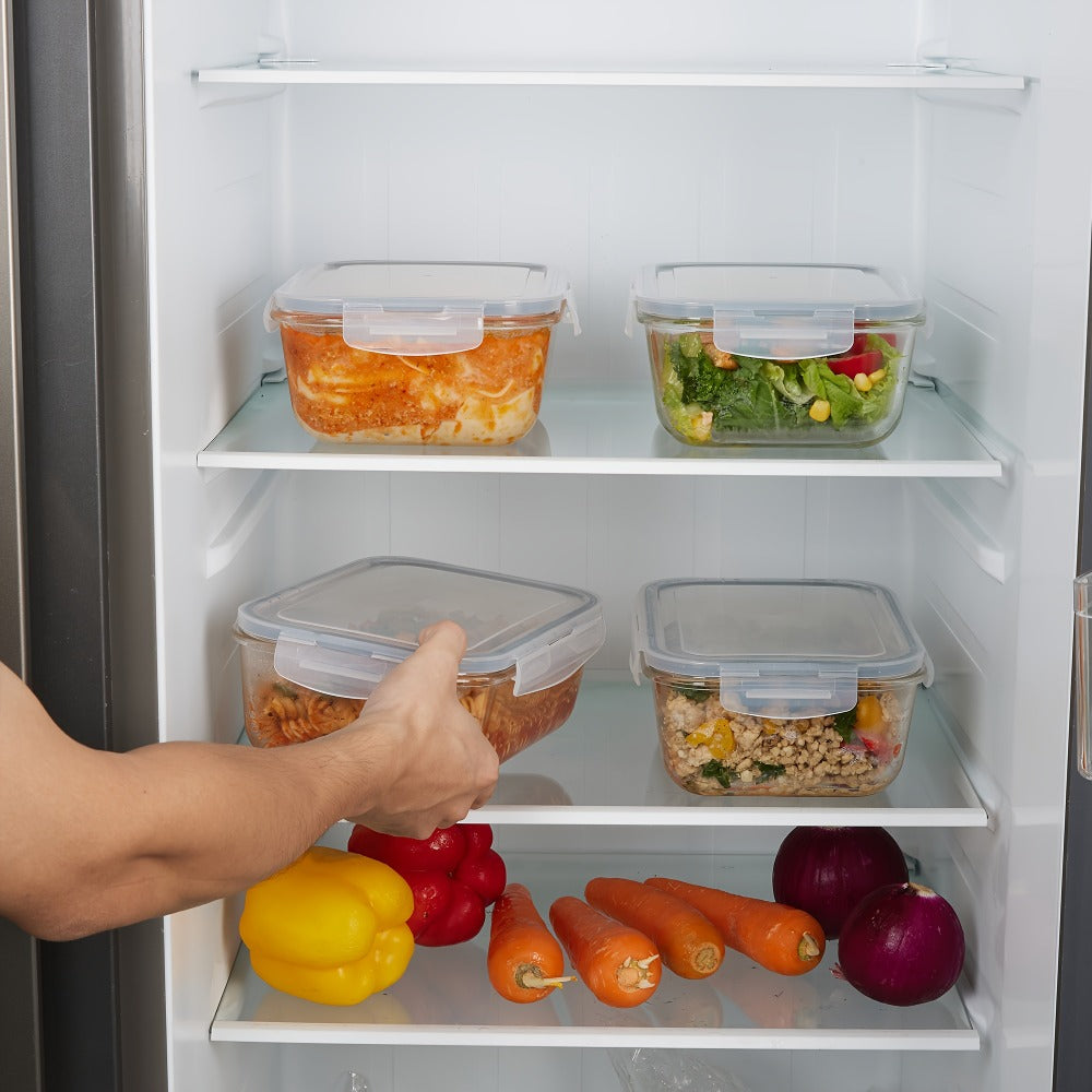 Glass Food Storage Containers with Lids 2 Pack ¨C 63oz Large Airtight Snap Lock Meal Prep Containers, Leak Proof Glass Dish with Lid for Oven, Microwave & Refrigerator, Food Transport Tubs
