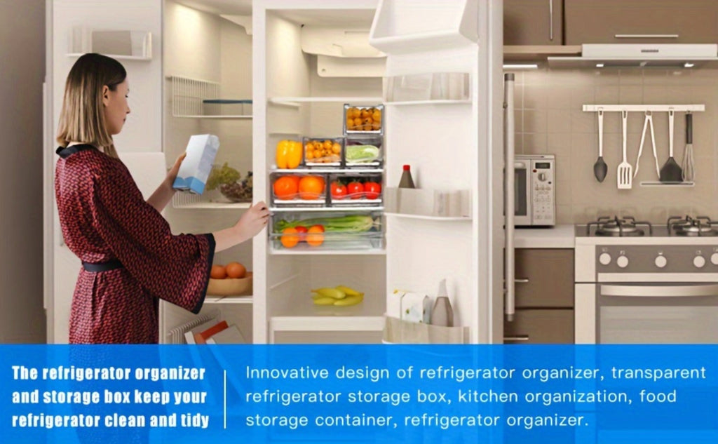 Stackable Fridge Organizer Bins with Drain Board 2 Pack, BPA-Free Refrigerator Drawer Organizer for Produce Fruit Vegetable, Reusable Food Storage Containers for Kitchen