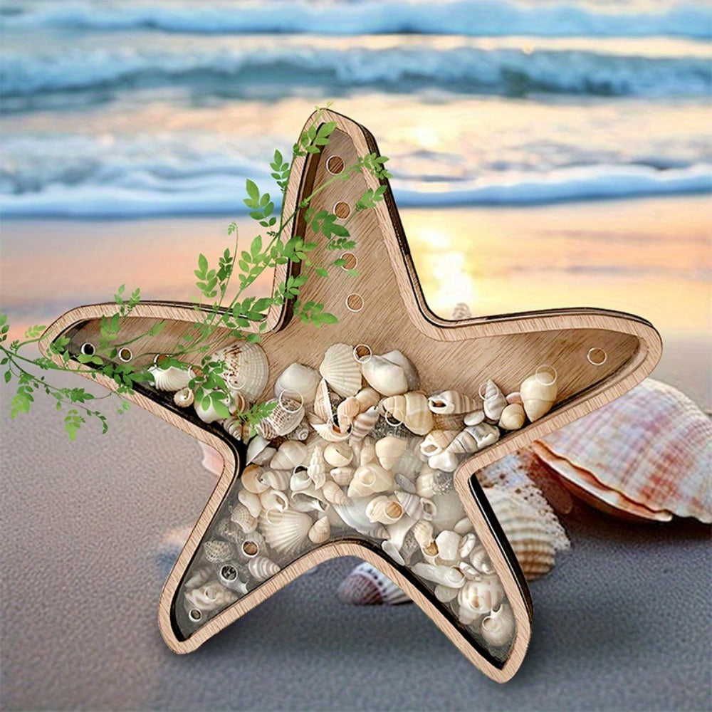 Wooden Starfish Tray ¨C Ocean-Themed Organizer Dish for Desk & Dresser, Display Crystals Shells Agates, Nautical Home Decor, Thoughtful Beach House Gift for Holiday Season
