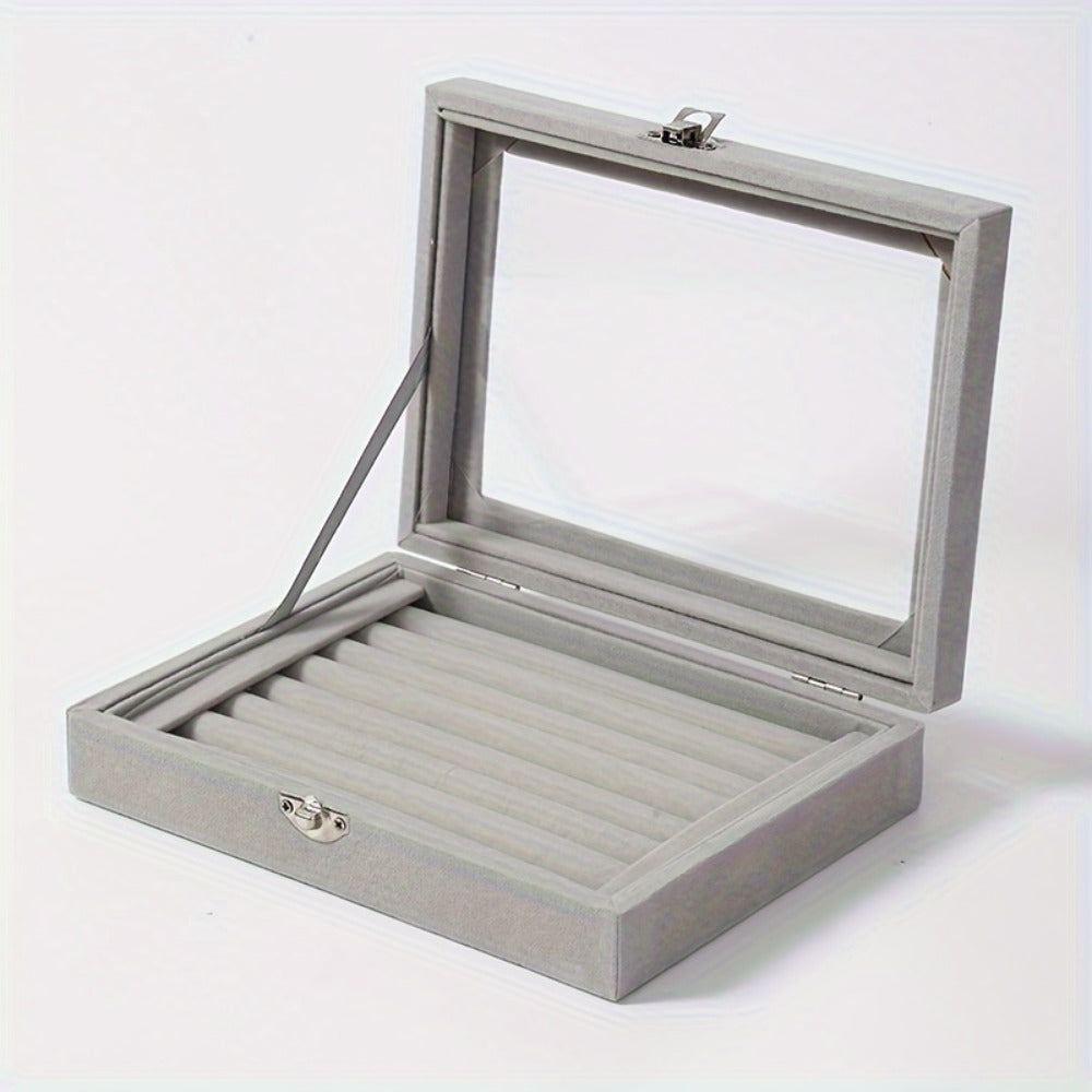 Jewelry Box with Locking Lid ¨C 49-Ring Capacity Glass-Like Plastic Ring & Earring Organizer, Large Rectangular Storage Case, Waterproof Anti-Tarnish, 4 Colors, Holiday Gift
