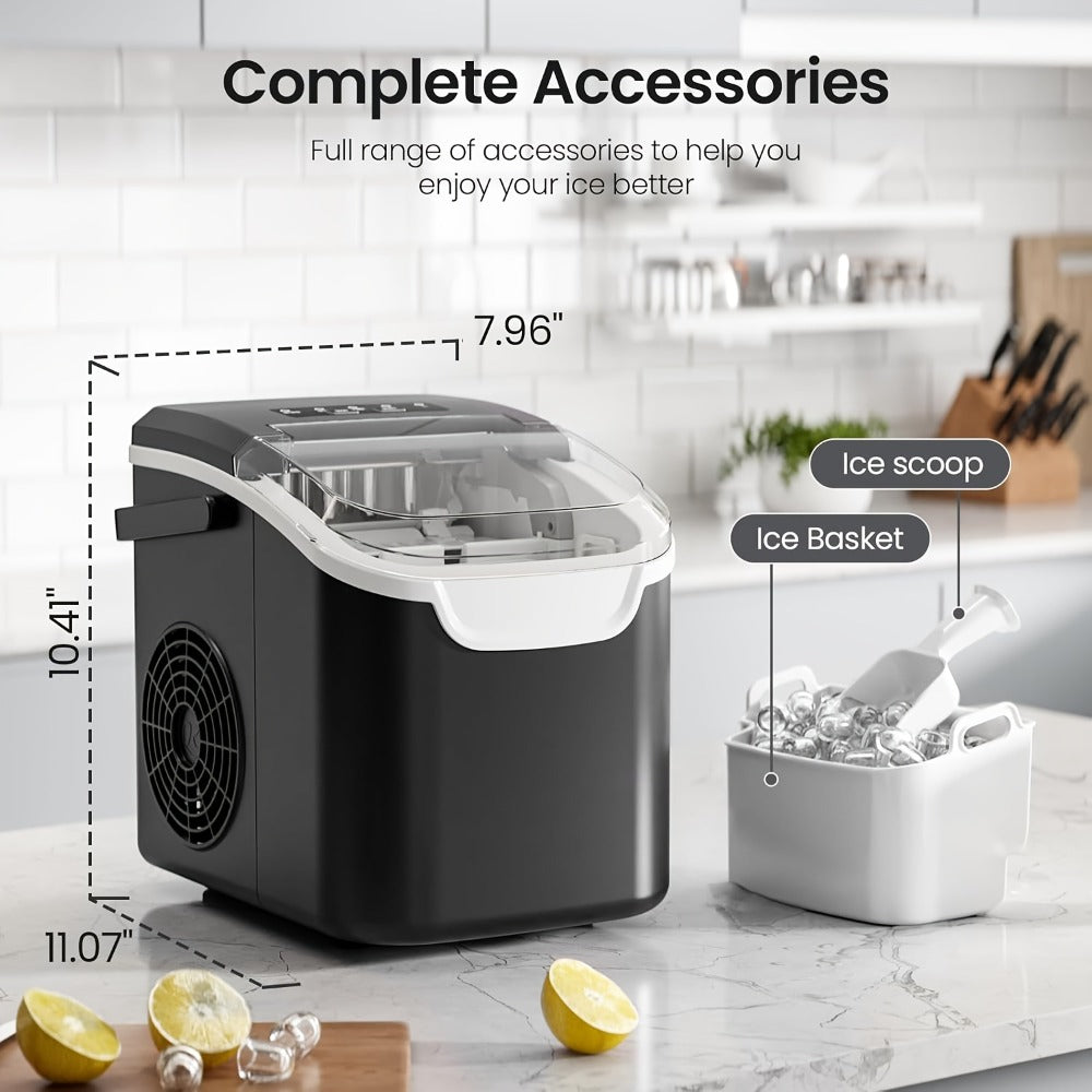 Countertop Bullet Ice Maker 26lbs/24H, 9 Bullet Ice Cubes in 6 Mins, 2 Sizes, Self-Cleaning Portable Ice Machine with Handle Ice Basket & Scoop, for Home Kitchen RV Camping