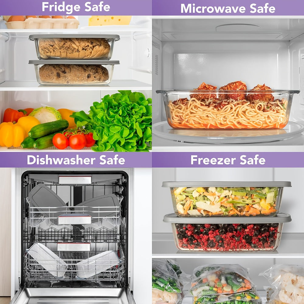 Glass Loaf Pan Set with Lids, 4pcs Stackable 1.9 QT Bread Baking Dish with Airtight Lid, Oven Microwave Dishwasher Safe Glass Food Storage Container for Bread, Cake, Meal Prep