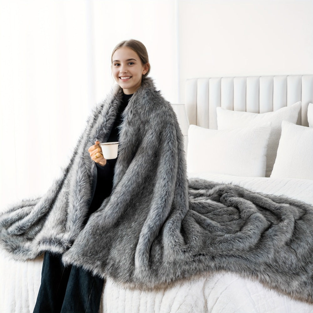 Long Hair Fluffy Reversible Plush Velvet Throw Blanket ¨C 300-350gsm Soft Elegant Throw for Couch & Bed, 6 Colors, 2 Sizes