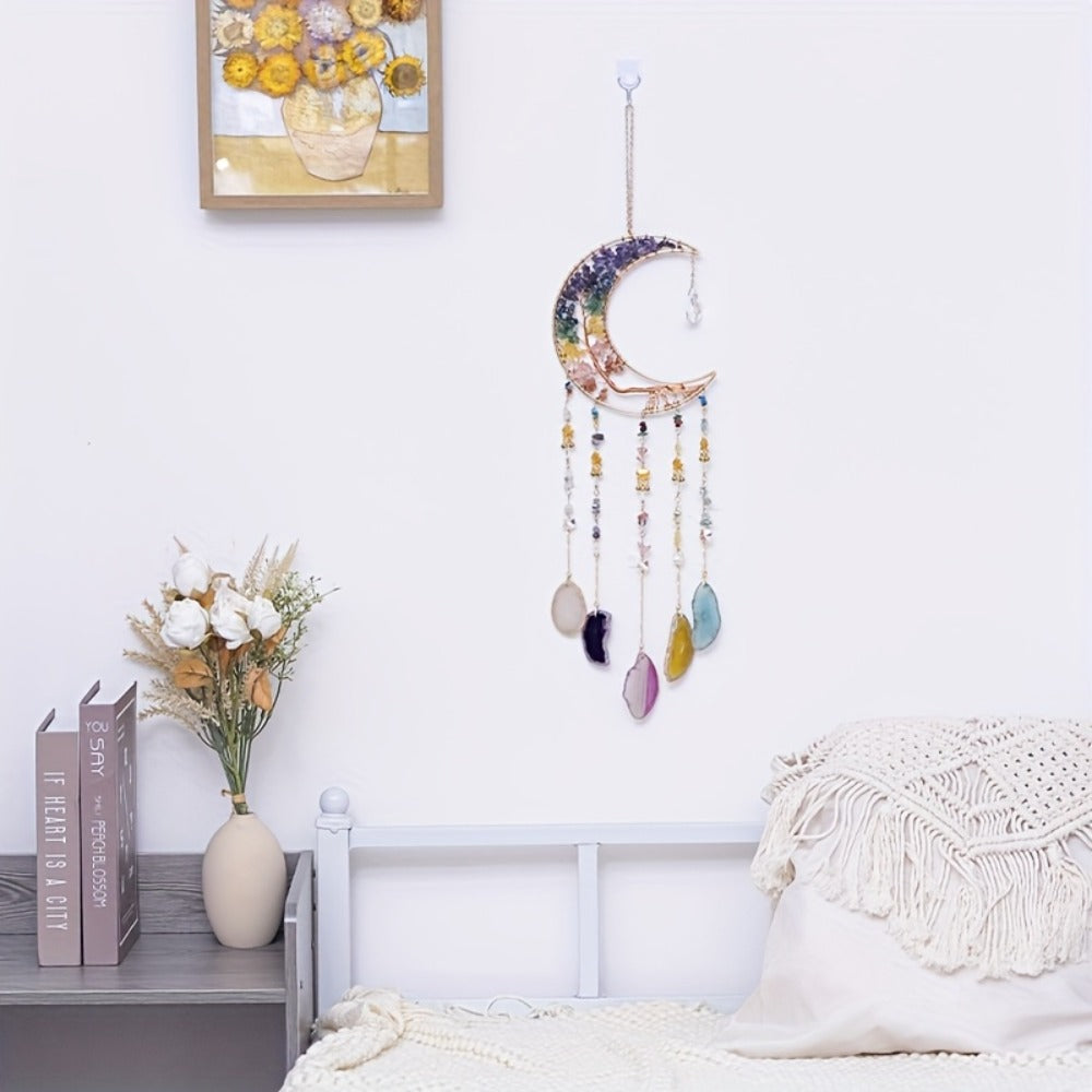 Dreamcatcher Moon Suncatcher Wall Hanging ¨C Handmade Boho Wind Chime Pendant for Indoor Outdoor Garden, Courtyard & Party Decor ¨C Christmas & Birthday Gift