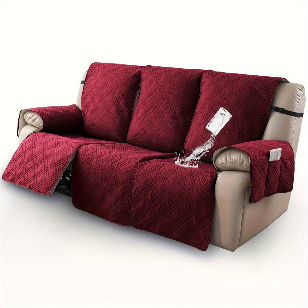 Waterproof Recliner Slipcover 3pcs Set | Non-Slip Quilted Elastic Recliner Chair Cover, Furniture Protector for Living Room Bedroom Office, 8 Colors