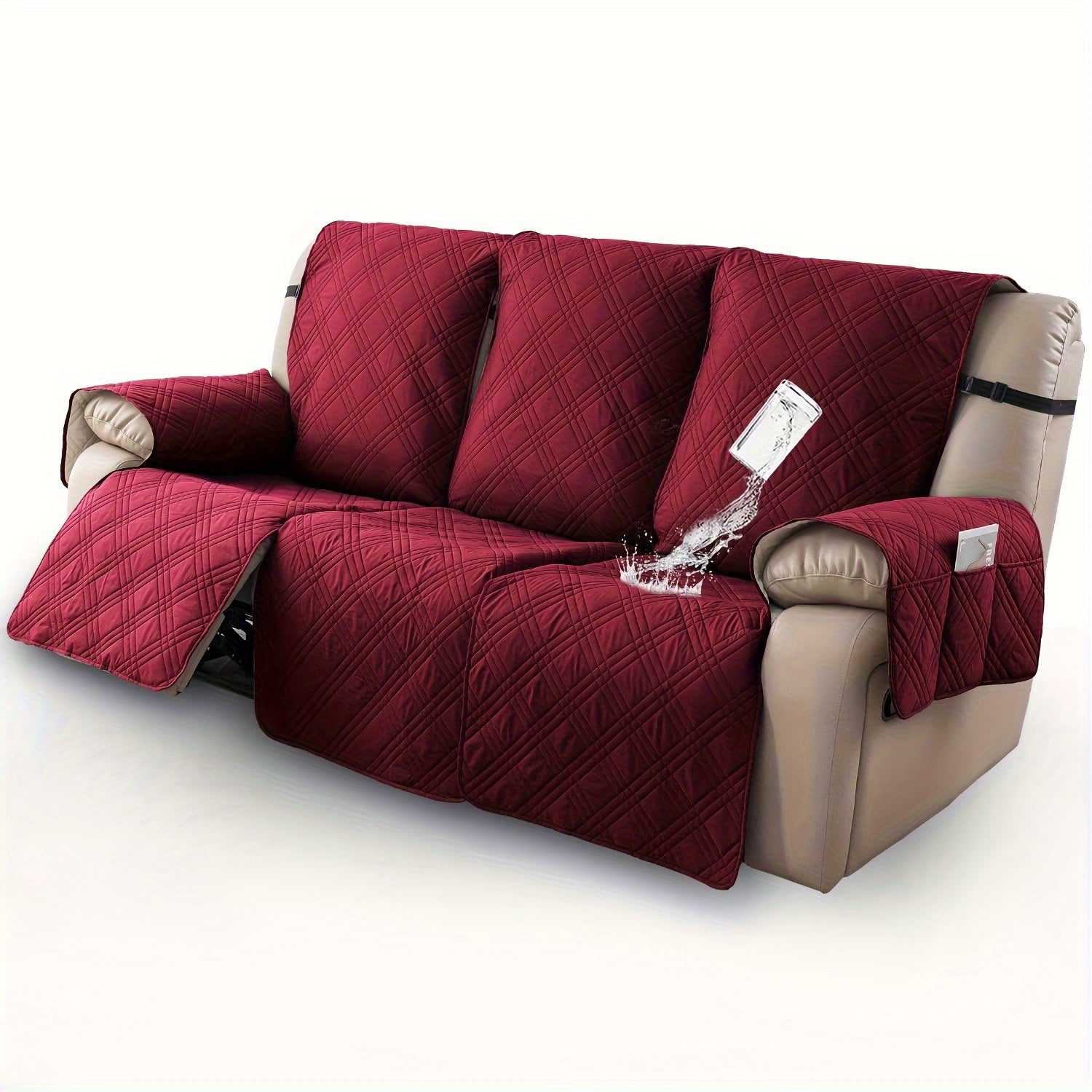 Waterproof Recliner Slipcover 3pcs Set | Non-Slip Quilted Elastic Recliner Chair Cover, Furniture Protector for Living Room Bedroom Office, 8 Colors